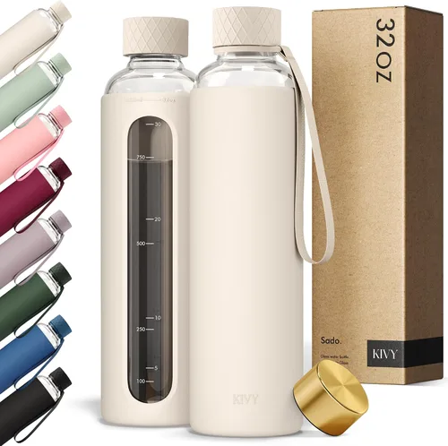 Vista 9 de KIVY Botella de agua de vidrio con funda de silicona de 22 oz