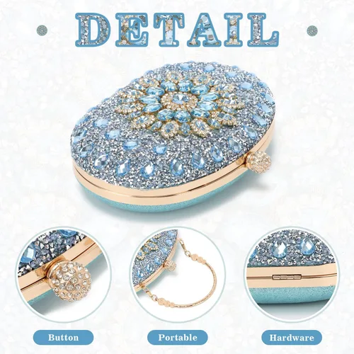 Vista 3 de Bolso de mano de noche con diamantes de imitación para mujer, bolsa de mano con diamantes brillantes y brillantes, bolsa de fiesta de boda de cristal