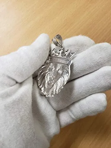 Vista 6 de Colgante de oro blanco de 14 quilates con diseño de león