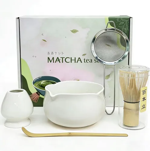 Vista 8 de Juego de batidor de matcha rosa, kit de matcha de cerámica