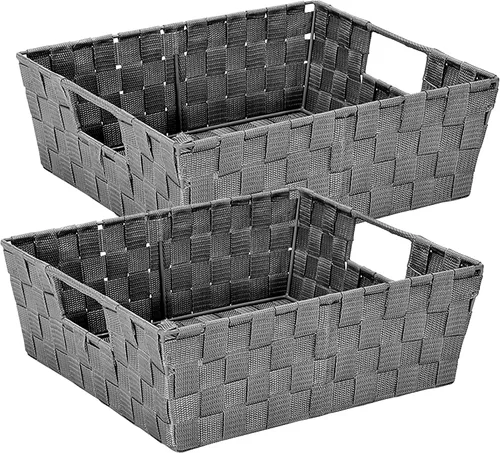 Vista 12 de Simplify Cesta rectangular de acero aleado de 15 x 13 x 5 pulgadas con 2 asas de transporte integradas, color negro