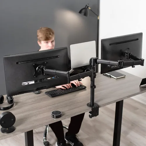 Vista 7 de VIVO Soporte para monitor dual + portátil para pantallas de 13 a 27 pulgadas y portátiles de 10 a 15.6 pulgadas, visualización de pantalla triple