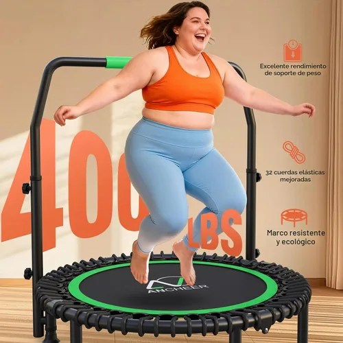 Vista 7 de ANCHEER Trampolín Rebounder de 40 pulgadas con mango ajustable de 4 niveles, mini trampolín máximo de 400 libras, trampolín de fitness resistente