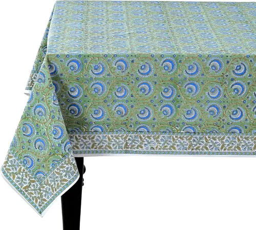Vista 52 de Ridhi Mantel rectangular con estampado de bloque de mano verde espárragos Espárragos Verde Gadd