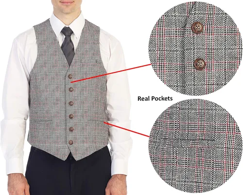 Vista 90 de Gioberti Chaleco de tweed formal de 6 botones para hombres