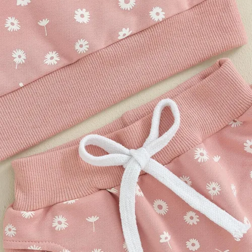 Vista 6 de Ropa para bebé recién nacida, atuendo de margaritas, camiseta de manga larga, pantalones, ropa de otoño e invierno
