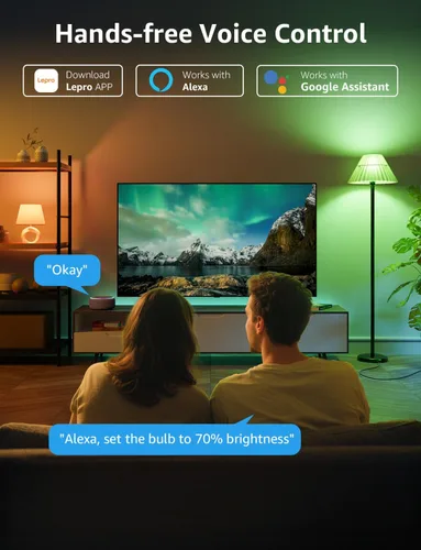 Vista 5 de Lepro Bombillas inteligentes B1 AI – WiFi y Bluetooth RGBWW Bombilla LED que cambia de color funciona con Alexa y Google Assistant, diseñador