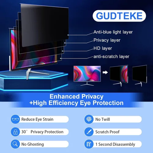 Vista 2 de Paquete de 2 filtros de pantalla de privacidad para computadora de 27 pulgadas, protector de pantalla de privacidad para colgar compatible