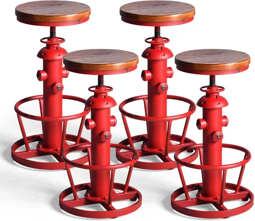 Vista 10 de LOKKHAN American Antique Steampunk Deco Taburete de bar industrial vintage retro elegante diseño de boca de incendios ajustable giratorio