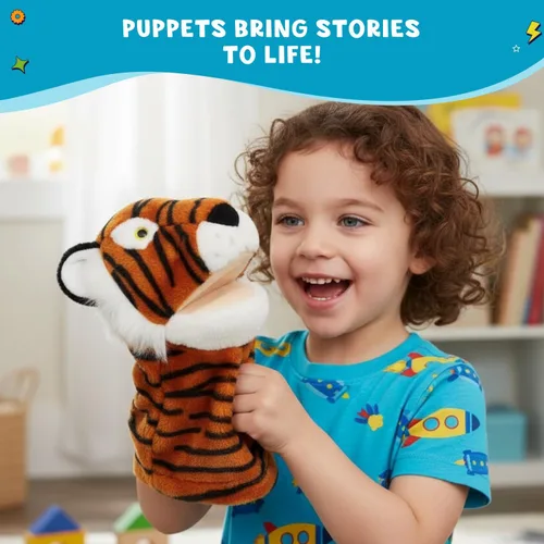 Vista 2 de Get Ready Kids Títere de mano de peluche tigre