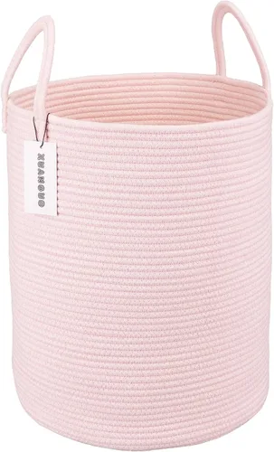 Vista 24 de XUANGUO Cesta de cuerda de algodón negro para ropa sucia, cesta de almacenamiento tejida para sala de estar, dormitorio, cesta de cuerda alta