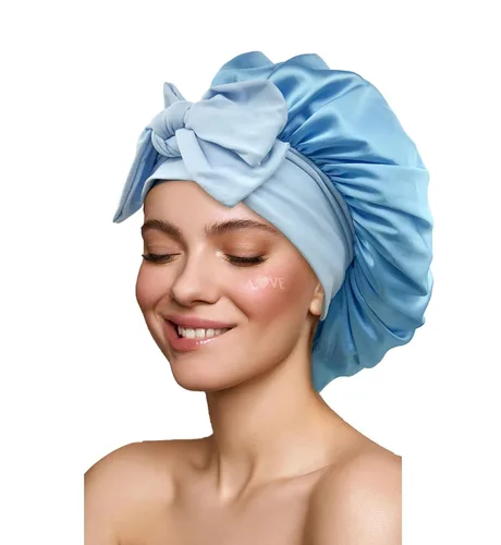 Vista 20 de Gorro de satén de seda para dormir con banda de amarre y tiras ajustables, para mujeres con cabello rizado y trenzado, color negro, tamaño grande
