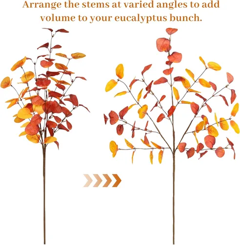 Vista 9 de Beferr Decoración de tallos de eucalipto de otoño, 5 piezas de ramas de eucalipto artificiales de 23 pulgadas, hojas de otoño, arreglos florales