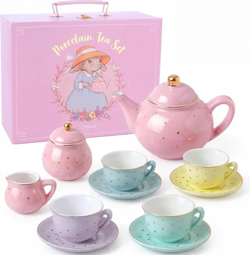 Vista 11 de Giggle & Honey® White Floral Tea Party Set for Little Girls