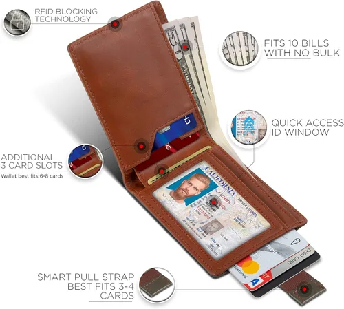 Vista 15 de SERMAN BRANDS RFID Blocking Slim Bifold Genuine Leather Thin Minimalist Front Pocket Wallets for Men Billfold Wallet Men Gift