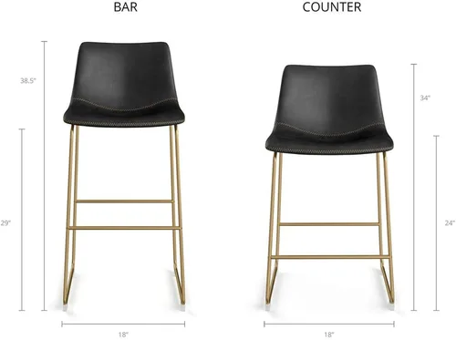 Vista 4 de Inmod Kiersten Taburete de bar, juego de 2, taburetes de bar negros de mediados de siglo con respaldo, silla de bar con respaldo, taburete de cuero