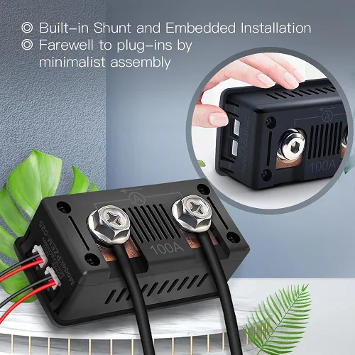 Vista 3 de Medidor Monitor de Batería Multifunción DC, 0-300V, 0-100A Shunt Incorporado, Ampliamente Aplicado a Baterías de RV/Coche de 12V/24V/48V, Pantalla