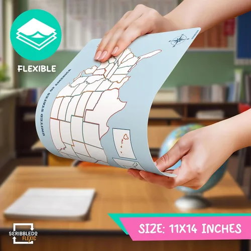 Vista 5 de SCRIBBLEDO Hojas de mapa de Estados Unidos de borrado en seco de 11 x 14 pulgadas, mapas de práctica reutilizables de Estados Unidos