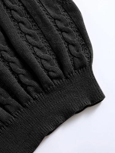 Vista 4 de OYOANGLE Suéter de punto trenzado con cuello en V para mujer, sin mangas, acanalado