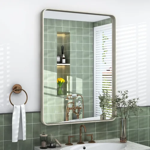 Vista 44 de Espejo rectangular para pared de baño de 20x30 pulgadas con marco negro mate, espejo de tocador con esquinas redondeadas, espejo de baño de metal
