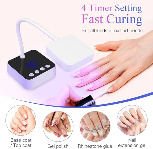 Vista 2 de Luz LED de uñas para uñas de gel - Mini lámpara de uñas de gel inalámbrica de 36 W, esmalte de curado flash, secadora de uñas con 4 veces y sensor