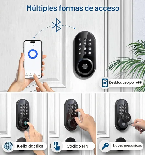 Vista 2 de TEEHO TE342 Cerradura inteligente de puerta de entrada sin llave con teclado, control remoto de aplicación Bluetooth, cerrojo electrónico para Negro