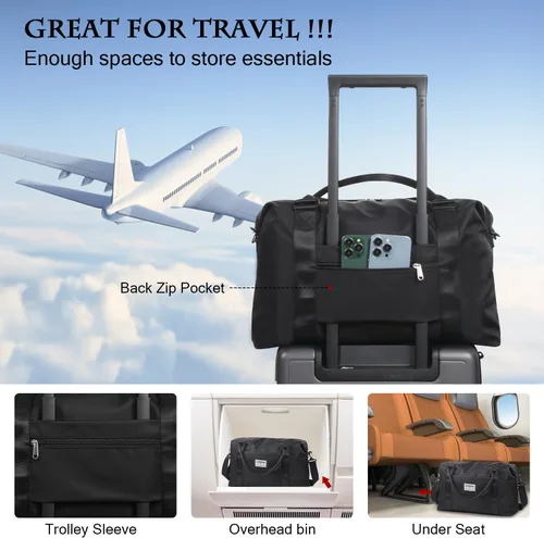 Vista 6 de SUPROMOMI Bolsa de lona de viaje, bolsa deportiva para gimnasio, bolsas de transporte para aviones, fin de semana de hombro con bolsillo húmedo