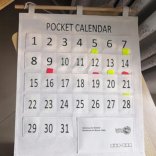 Vista 2 de Bolsillo mensual con calendario mensual, práctico calendario para teléfonos, bolsillo de algodón y lino, bolsillo para el aula con calendario