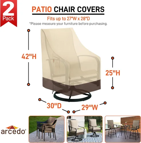 Vista 2 de Arcedo Fundas para Sillas de Respaldo Alto para Exteriores Impermeables, Fundas para Sillas Giratorias de Comedor Apilables de Servicio Pesado Beige