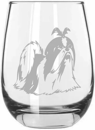 Vista 425 de Shar Pei (chino) - Vaso de vino sin tallo grabado para perro, 15.25 onzas
