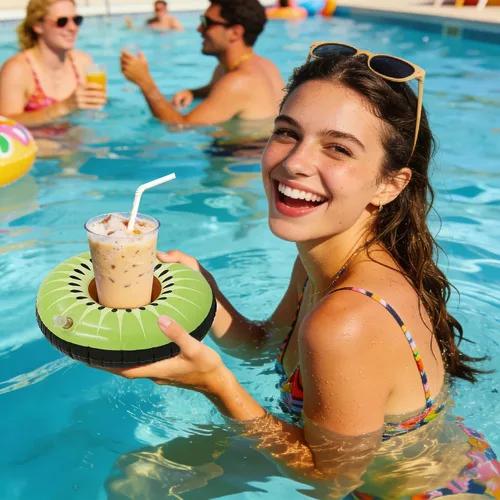 Vista 5 de Zcaukya Paquete de 12 soportes inflables flotantes para beber, flotadores de bebidas inflables para fiestas en la piscina