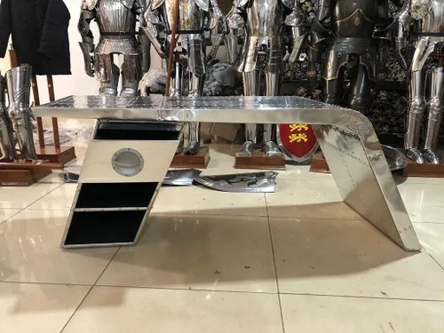 Vista 8 de Nautical-Mart Escritorio de ala de aviador Mesa de aluminio Muebles de aviador (izquierdo, 60 pulgadas)