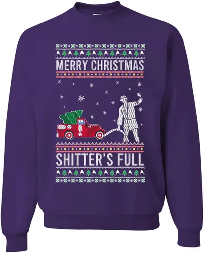 Vista 11 de Wild Bobby Sudadera con gráfico de cuello redondo con texto en inglés "Merry Christmas Shitter's Full Funny Ugly Christmas" Negro (black Hoodie)