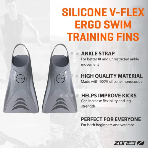 Vista 3 de Zone3 Aletas de entrenamiento de natación V-Flex Ergo de silicona (plata, XS)