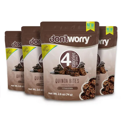 Vista 8 de Don't Worry Bocados orgánicos de quinua Sabor a nuez de chocolate y almendras Caramelo sin azúcar, 4 calorías por pieza, galletas cetogénicas