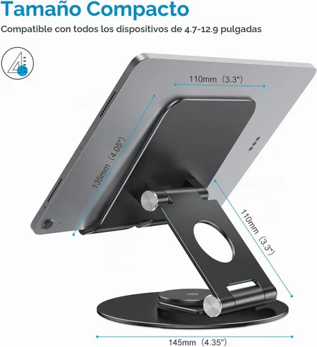 Vista 8 de OMOTON Soporte giratorio para tablet iPad con base giratoria 360°, soporte plegable ajustable para dibujo, compatible con iPad Pro/Air/Mini y más