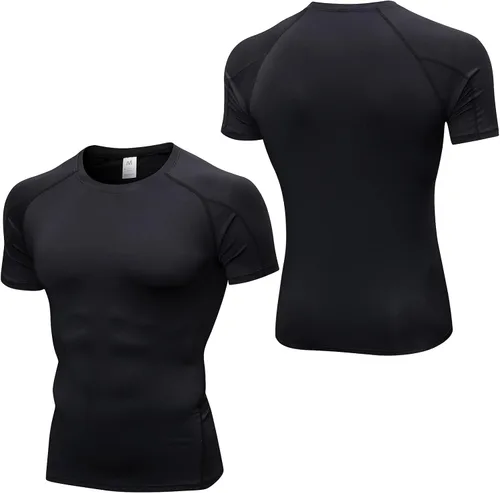 Vista 8 de Paquete de 3 camisetas de compresión atléticas para hombre, manga corta, camiseta de entrenamiento, camiseta deportiva fresca y seca