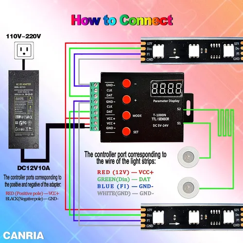 Vista 2 de Luz de escalera de color con sensor bidireccional de agua que fluye, sensor de movimiento, controlador LED, tira de luz flexible de 12 V, 16.4 pies