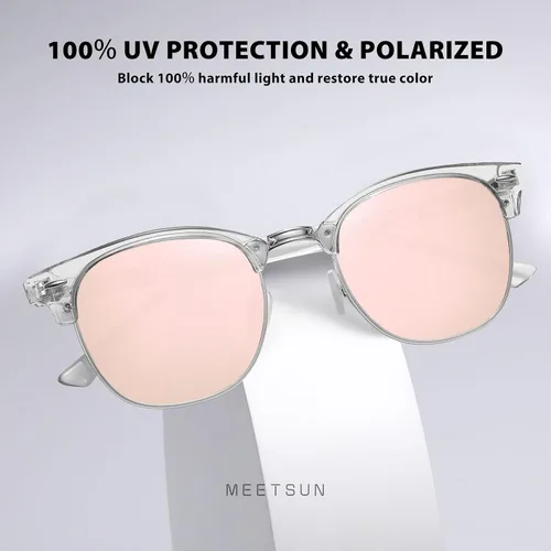 Vista 5 de MEETSUN Lentes de sol polarizados retro sin montura para mujeres y hombres, lentes de espejo de moda, para conducción, paquete de 3