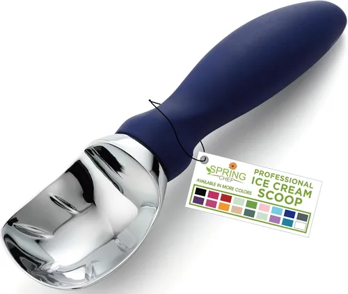 Vista 30 de Spring Chef - Cuchara para helado rosa de alta resistencia con mango suave, cuchara profesional para helado, cuchara de metal para masa de galletas