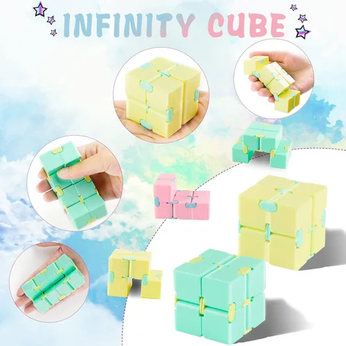 Vista 4 de Cubo infinito de juguete 4 unidades de rompecabezas para niños y adultos, alivio del estrés y la ansiedad, rompecabezas mágico para TDAH, cubo