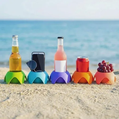 Vista 5 de Uarzt Accesorios esenciales para vacaciones en la playa, posavasos de arena, paquete de 5, multicolor, imprescindibles para mujeres, adultos