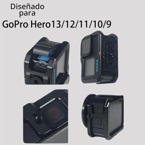 Vista 6 de Funda protectora de aluminio para GoPro Hero 13/12/11/10/9, estuches de marco duro duraderos, marco de carcasa de metal resistente con dedos