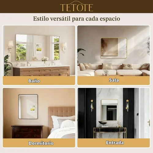 Vista 6 de TETOTE Espejo de marco dorado cepillado de 16 x 24 pulgadas, espejo de tocador de baño de latón dorado para pared, espejo enmarcado rectangular