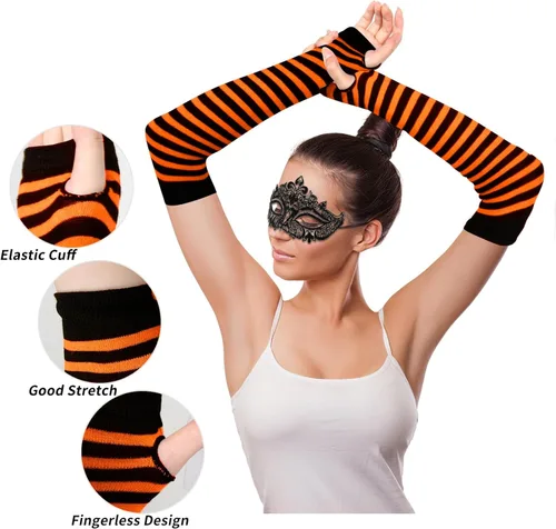 Vista 4 de Benefeet Sox Calcetines altos hasta el muslo a rayas para mujeres y niñas, calcetines altos por encima de la rodilla, calentador de piernas, brazos