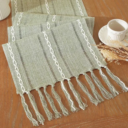 Vista 15 de Decoración de Granja Camino de Mesa Bohemio con Macramé, Elegante Camino de Mesa de Café Beige Marrón 48 Pulgadas de Largo, Decoración Rústica