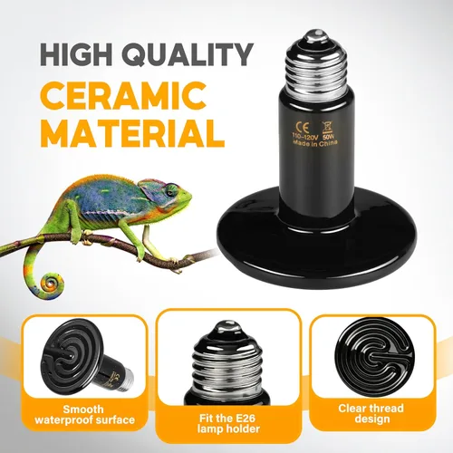 Vista 6 de HealSmart 50W Lámpara de calor para reptiles, emisor de calor cerámico, sin emisión de luz, bombillas de calor adecuadas