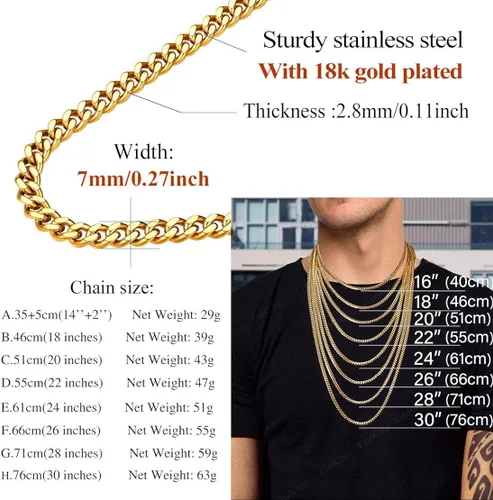 Vista 5 de FindChic - Collar con cadena para hombre chapado en oro de 18 quilates acero inoxidable doble apretado eslabones cubanos para hombres y niños