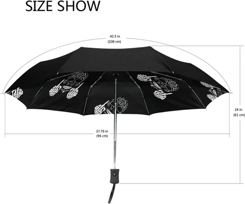 Vista 3 de Poeticcity Auto OpenClose Folding Umbrella, Strong Inner Print Travel Rain Umbrella, Portable Automatic Compact Anti-UV Sun Parasol