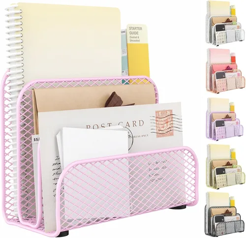Vista 11 de gianotter Organizador de correo de encimera, soporte de archivos de metal con 3 ranuras, organizador de facturas para recibos de oficina y Negro